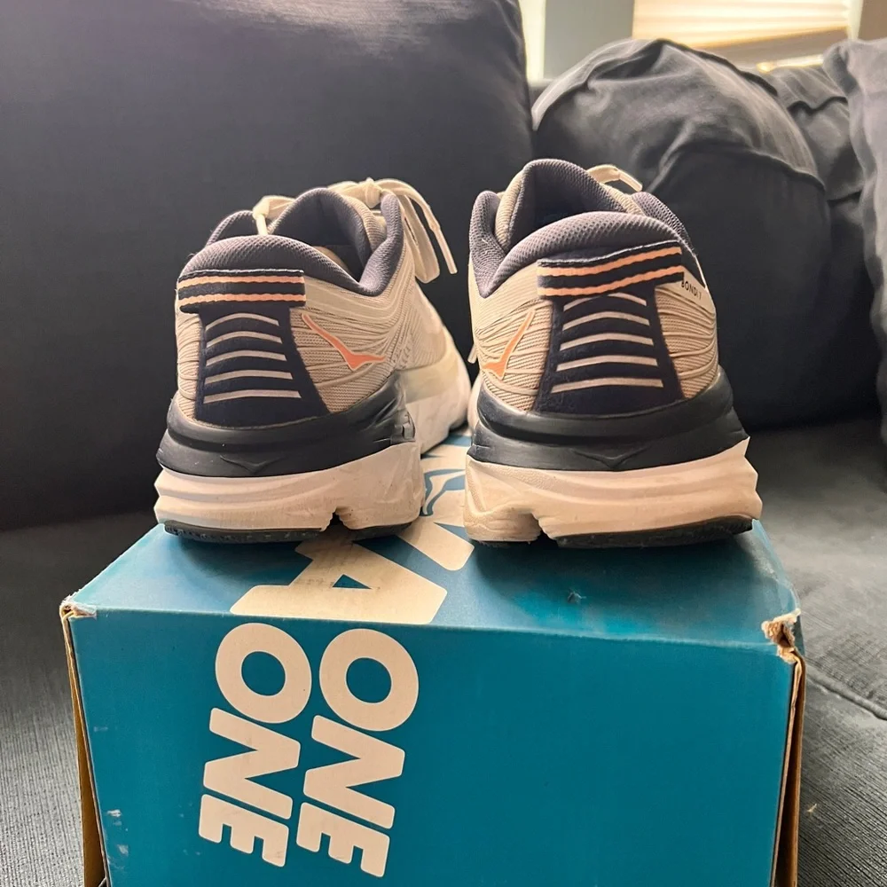 Hoka Bondi 7 Grey and Orange/blue Athletic Shoes - Picture 2 of 9